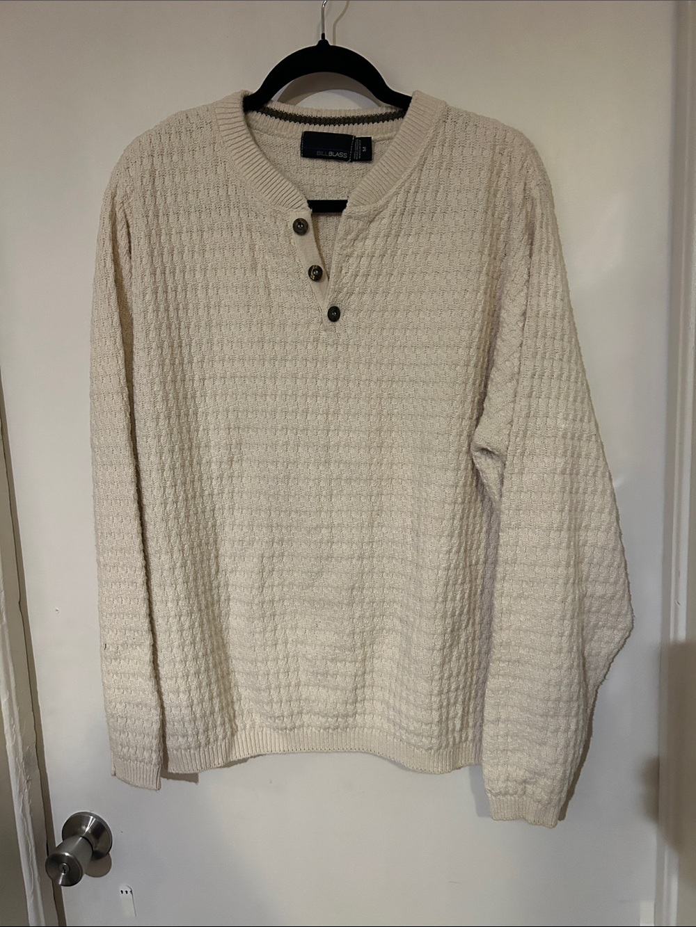 Club Room Men's Cream Waffle-Knit Henley Crewneck Sweater